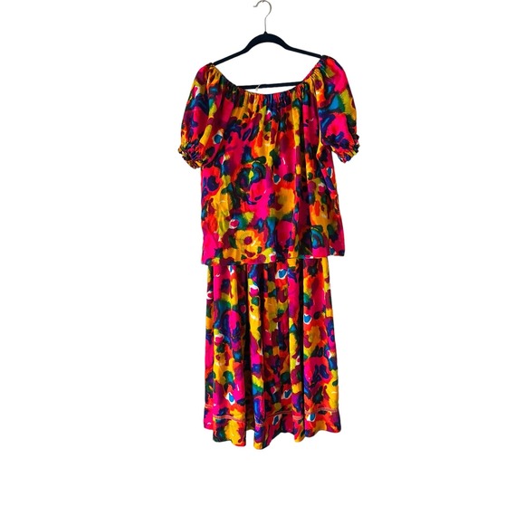 Vintage 1970s 70s Handmade Rainbow Bark Cloth Skirt Set - Picture 2 of 12